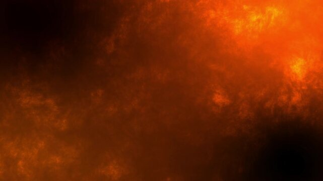 Abstract fiery orange texture with dark smoke motion, dynamic cloud background for dramatic visuals and hellish themes.