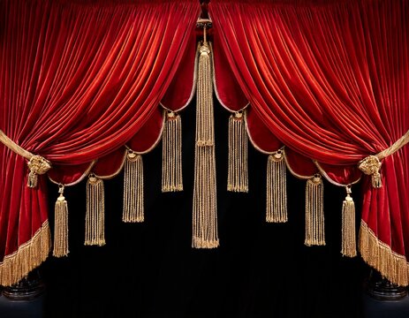 opulent red velvet curtains with swags fringe and tassels
