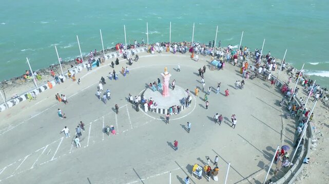 Aerial view of Ram Setu, dhanushkodi, Rameswaram Island, Tamil Nadu, India.