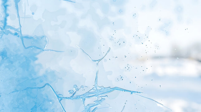 Frosted ice crystal forming delicate snowflake patterns on cold glass surface