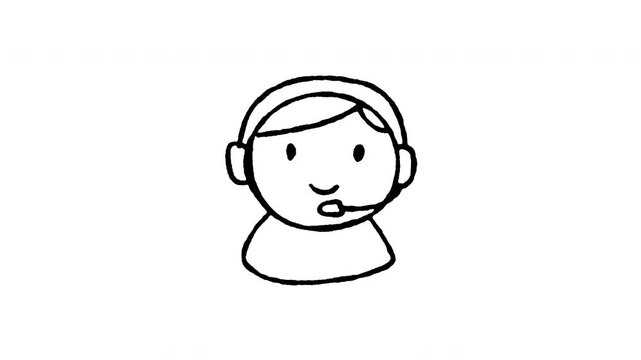 4K hand drawn broadcaster avatar icon with headset and microphone. Features frame by frame doodle animation on black and green screen background for podcast, news, gaming streamer, and live media.