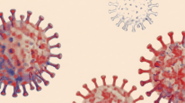 Colorful pixelated virus illustration with abstract background