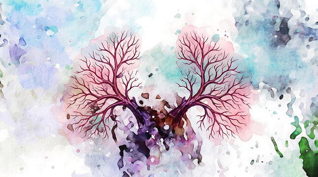 Intricate red blood vessel network illustration with abstract background