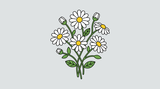 Hand Drawn White Daisy Flowers Bouquet Illustration.
