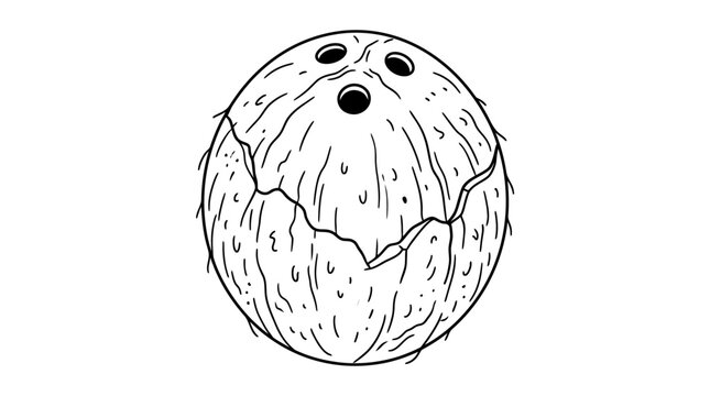Hand drawn illustration of a cracked coconut fruit.