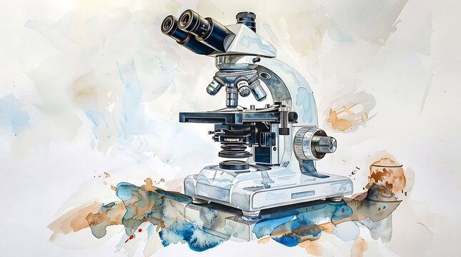 Vintage microscope on a colorful abstract background with scientific tools