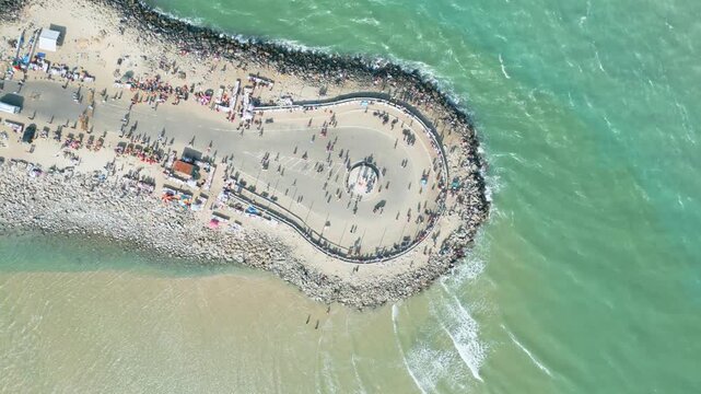 Aerial view of Ram Setu, dhanushkodi, Rameswaram Island, Tamil Nadu, India.