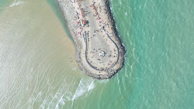 Aerial view of Ram Setu, dhanushkodi, Rameswaram Island, Tamil Nadu, India.