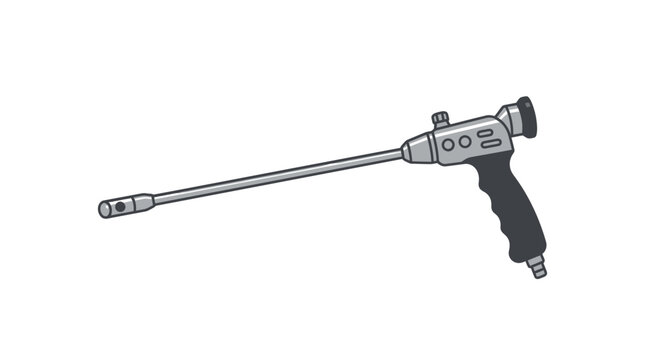Illustration of an endoscopic surgical instrument with flexible scope and ergonomic handle isolated on white background