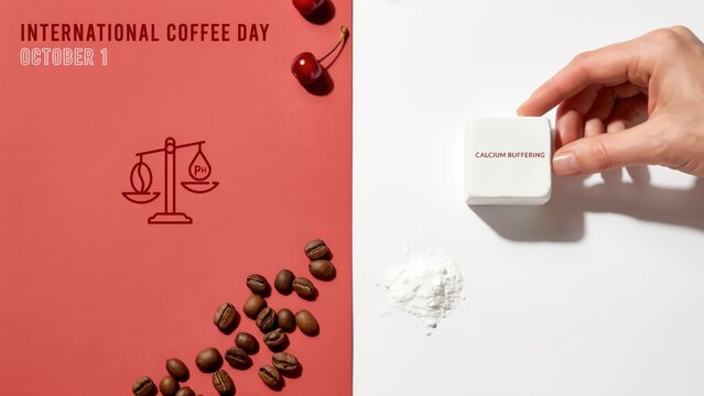 Celebrating International Coffee Day with a creative depiction of justice and balance using coffee beans and scales.