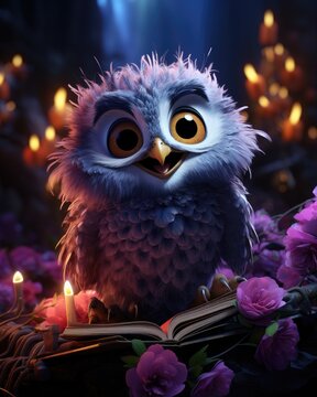 Owl Sitting on Tree Branch With Leaves
