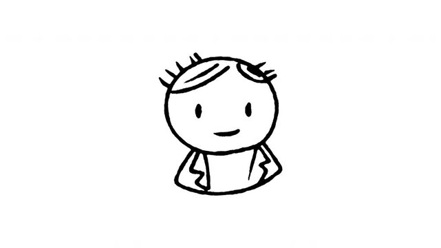 Hand drawn 4K guy in casual t-shirt doodle animation with boiling line movement. Frame by frame outline on black and green screen backgrounds, perfect for everyday user profile and lifestyle edits.