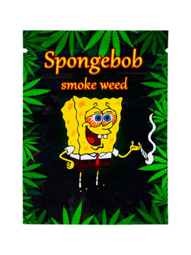 Spongebob smoke weed funny anime smoking cannabis leaf dealer design deal stoned high isolated sponge Bob addicted
