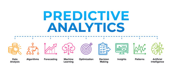 Fototapeta premium Predictive analytics concept infographic. Data science icons for machine learning and AI.