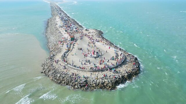 Aerial view of Ram Setu, dhanushkodi, Rameswaram Island, Tamil Nadu, India.