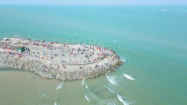 Aerial view of Ram Setu, dhanushkodi, Rameswaram Island, Tamil Nadu, India.