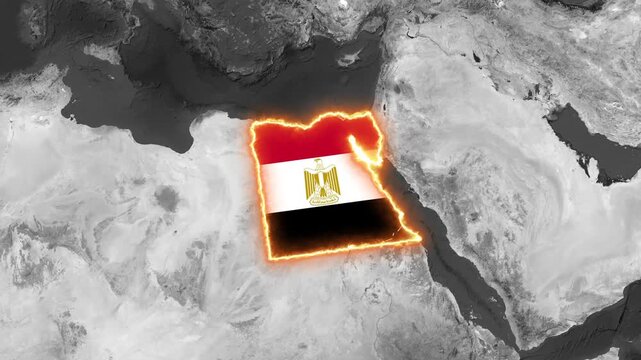 Glowing Egypt Map Highlighted with National Flag on World Map Motion Graphic Animation