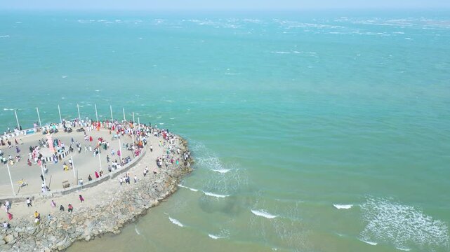 Aerial view of Ram Setu, dhanushkodi, Rameswaram Island, Tamil Nadu, India.