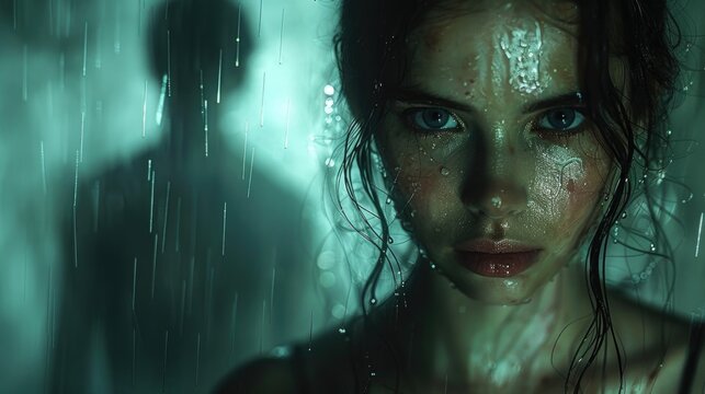 Woman and man in the rain