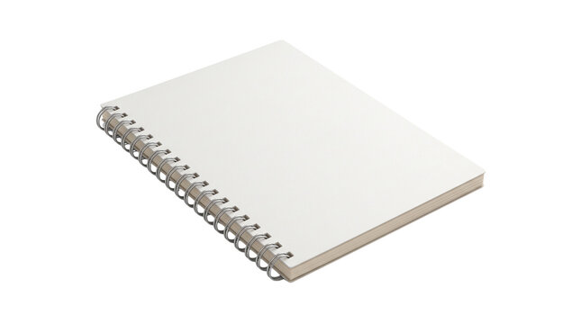 Spiral notebook with blank white cover, minimalist paper sketchbook for drawing, professional wire-bound notepad for office stationery isolated PNG with Transparent Background