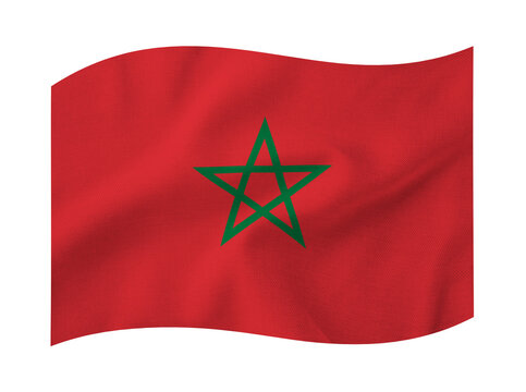 Waving flag of Morocco on transparent background. Morocco national fabric banner with detailed texture