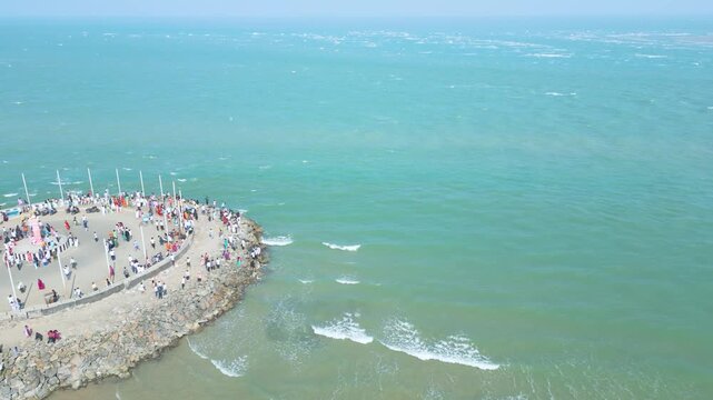 Aerial view of Ram Setu, dhanushkodi, Rameswaram Island, Tamil Nadu, India.