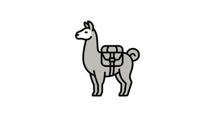 Naklejka premium Stylized llama icon with saddlebag, isolated on white background, vector illustration
