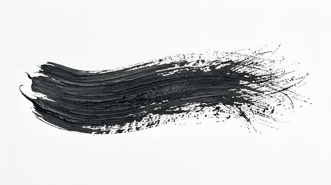Black ink brush stroke texture with paint splatter and dry artistic edges