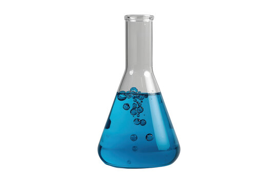 Conical laboratory flask containing blue solution