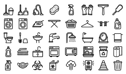 Fototapeta premium Housekeeping Sanitation Outline Editable Vector Icon Pack