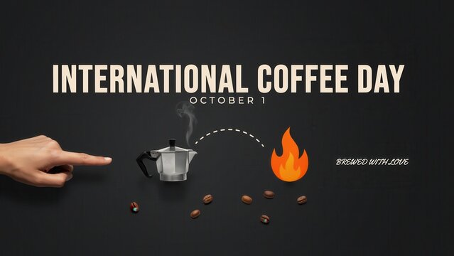 International Coffee Day Celebration with Coffee Cup and Flame on October 1st