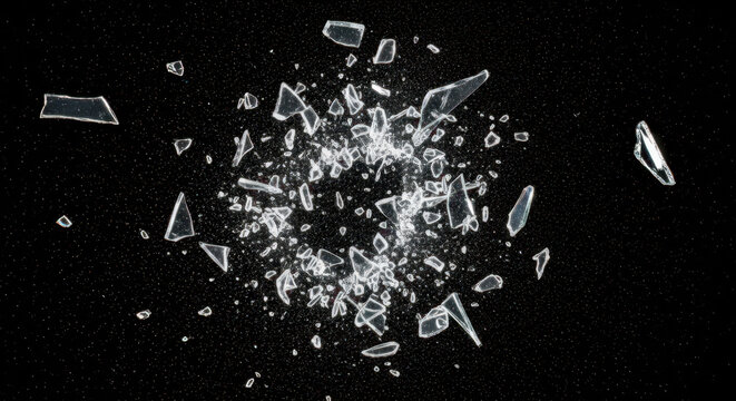 Shattered Glass Shards Exploding Against a Solid Black Background for