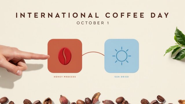 International Coffee Day Celebration Infographic with Coffee Beans and Mood Boost Benefits