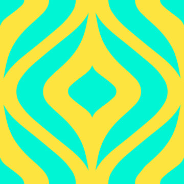 Abstract Wavy Geometric Seamless Pattern with Yellow and Cyan Turquoise Colors