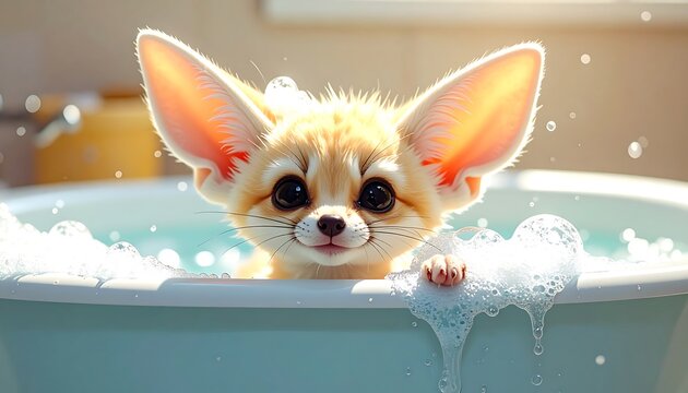 Fennec fox bathing.