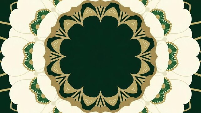 Dark green organic floral kaleidoscope background elegant mandala border geometric ornamental pattern aesthetic motion graphic video visual art template