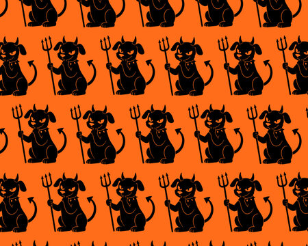 Halloween seamless repeat pattern with devil dogs