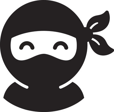 Cute ninja head icon, flat vector illustration