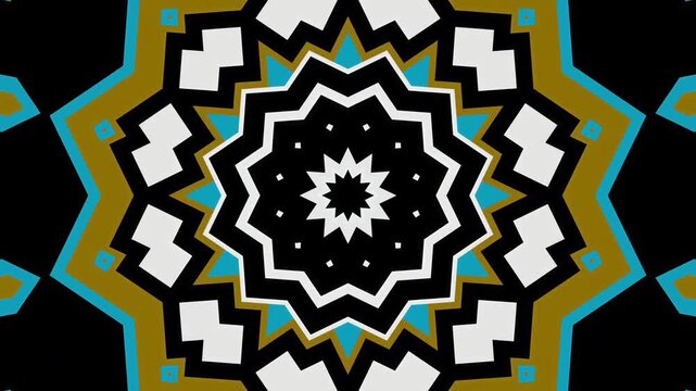 Black white and gold optical kaleidoscope background dynamic sharp star pattern high contrast geometric motion graphic backdrop design template