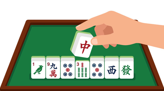 Hand playing mahjong vector on a green traditional game table