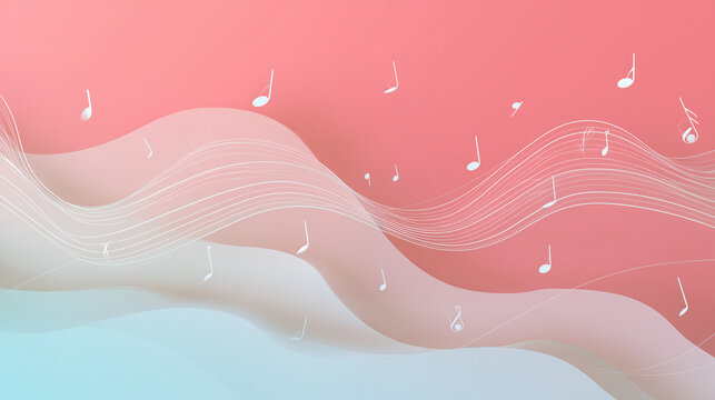 Gentle wave background with flowing white musical notes and clean space
