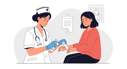 Fototapeta premium Nurse caring for patient's injured arm, medical examination, healthcare concept