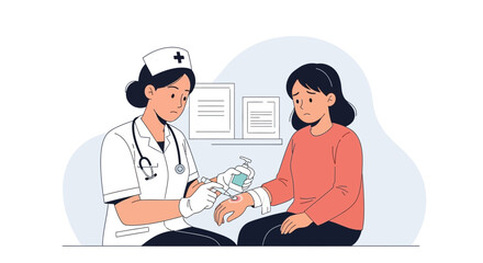 Fototapeta premium Nurse Administering Injection to Young Patient in Clinic