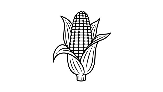 Illustration of corn cob with leaves white background.