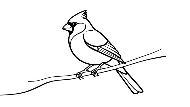 Cardinal bird perched on branch white background.