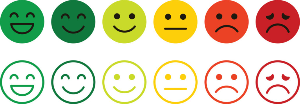 Set of customer feedback and emotion rating vector icons, satisfaction scale and smiley face design elements
