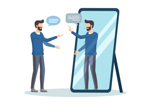 Man self talk in flat design. Mental health.