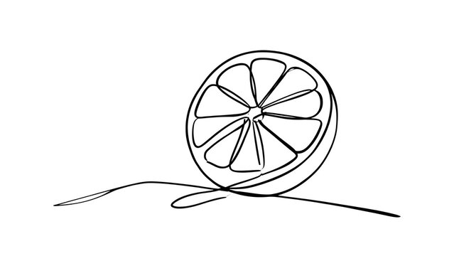 Minimalist lemon slice drawing on white background.