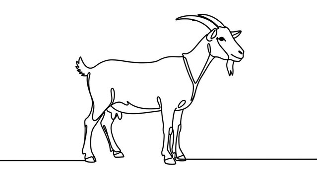 Line drawing of a goat on white background.