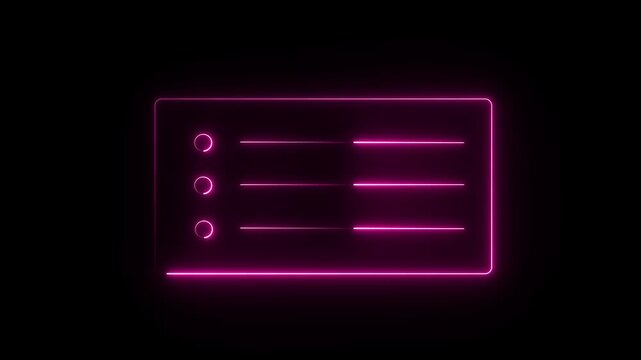 A stock footage asset of a glowing pink neon menu icon against a black background.